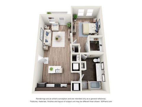 Floor plan for 1 bed, 1 bath, 922 sqft